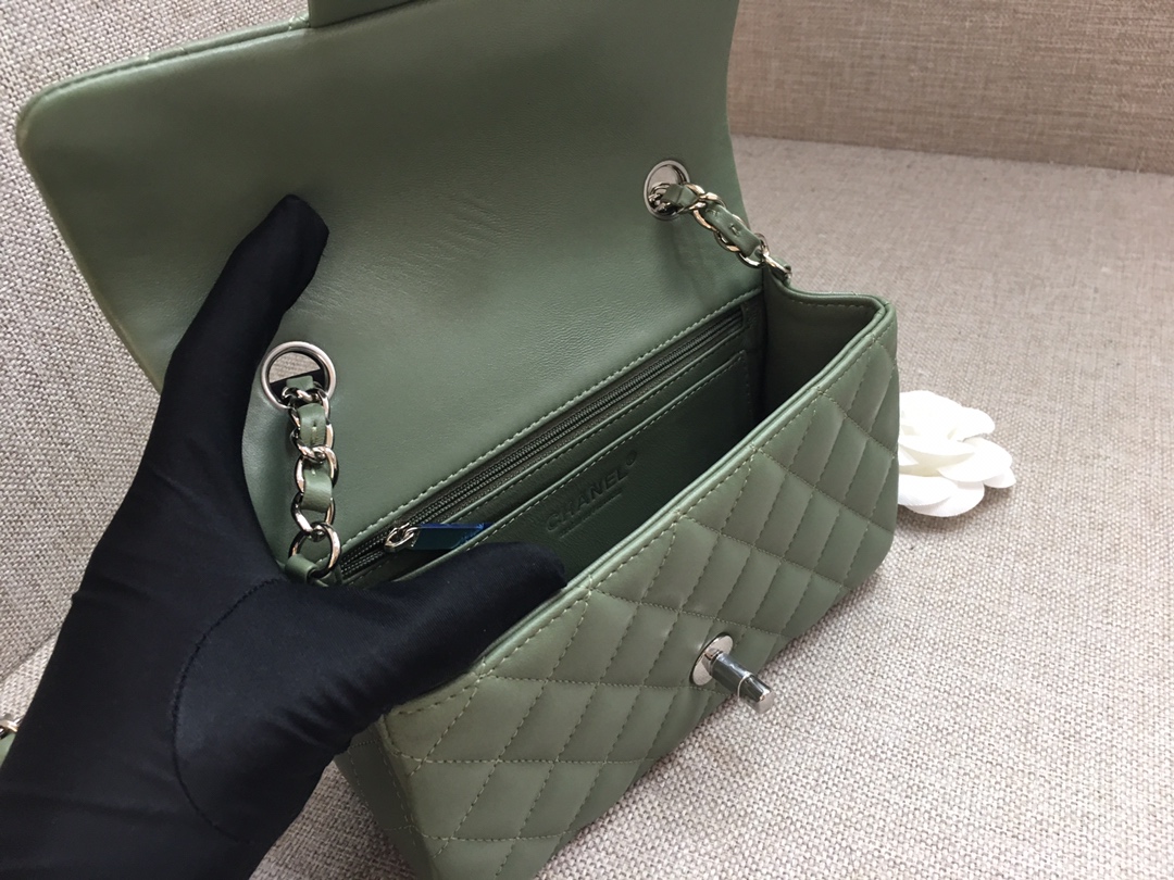 Small Classic Flap Lambskin Bag A01116 Dark Green/Silver